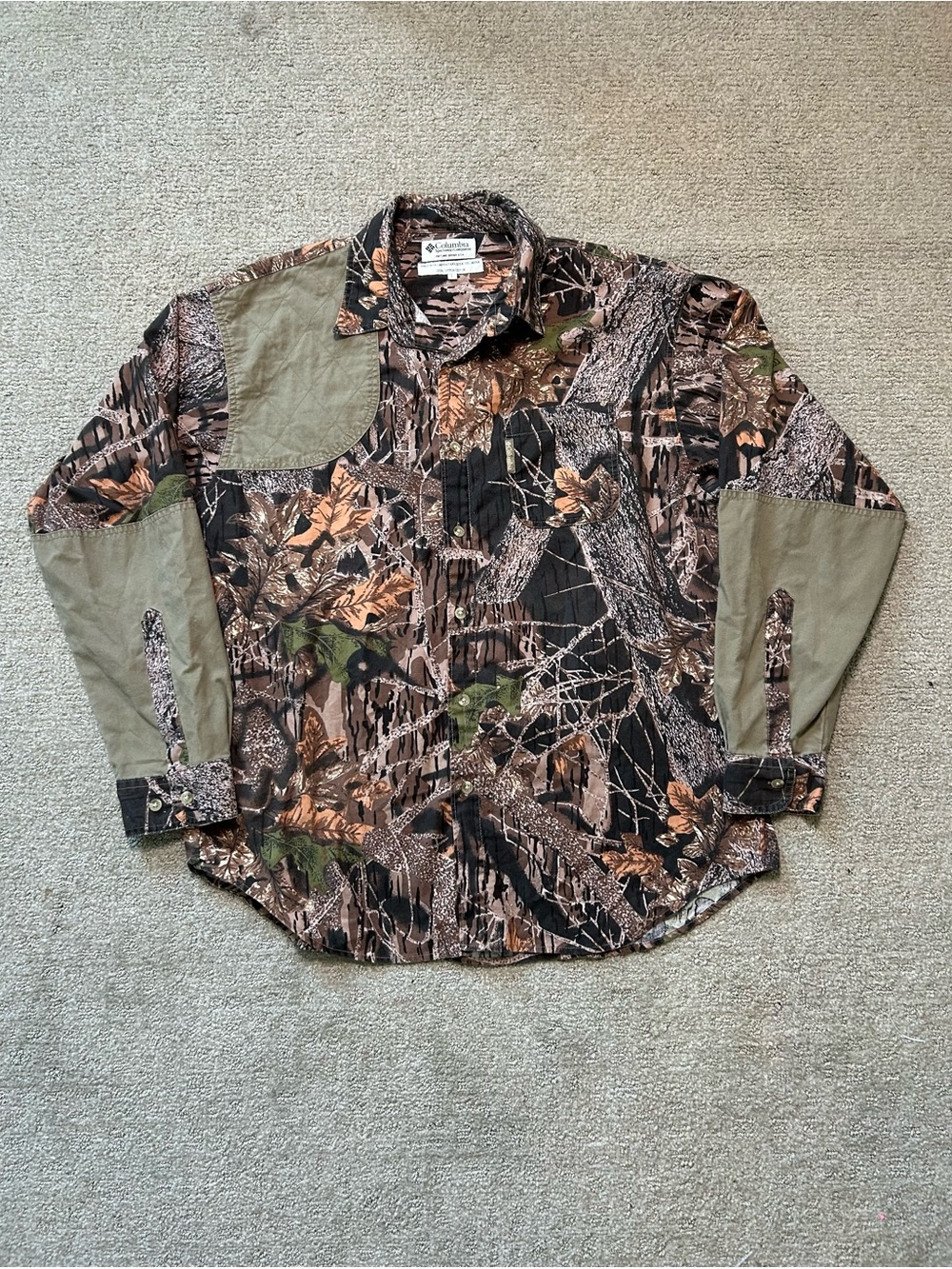 VTG Columbia Mossy Oak Treestand Camouflage Hunting Shooting Shirt L Camo Vented
